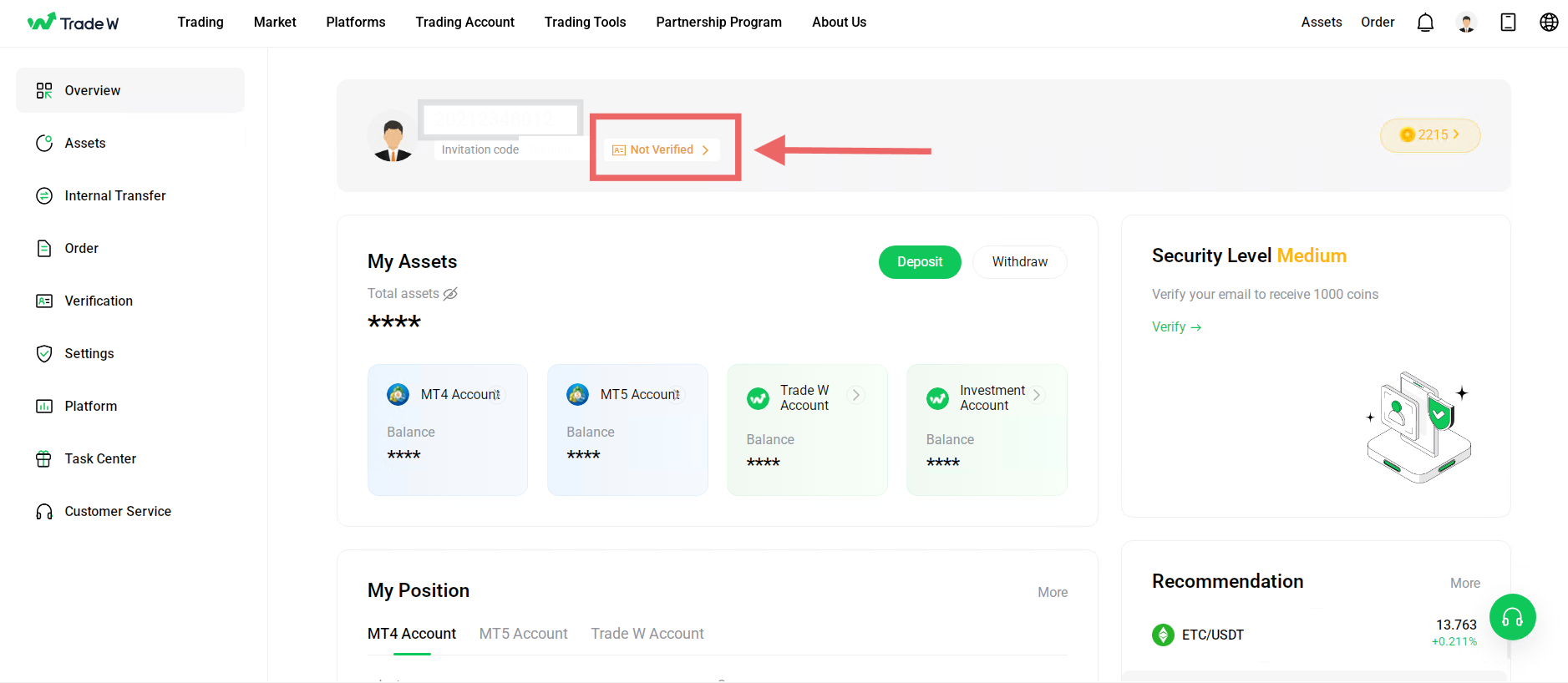 Account Center Verification Status