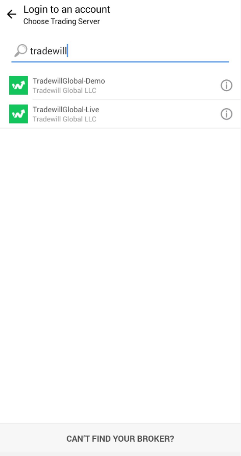 MT4 Android - Select TradeWill Server