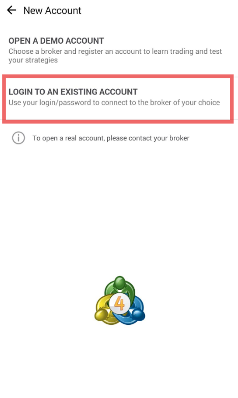 MT4 Android - Login to Existing Account