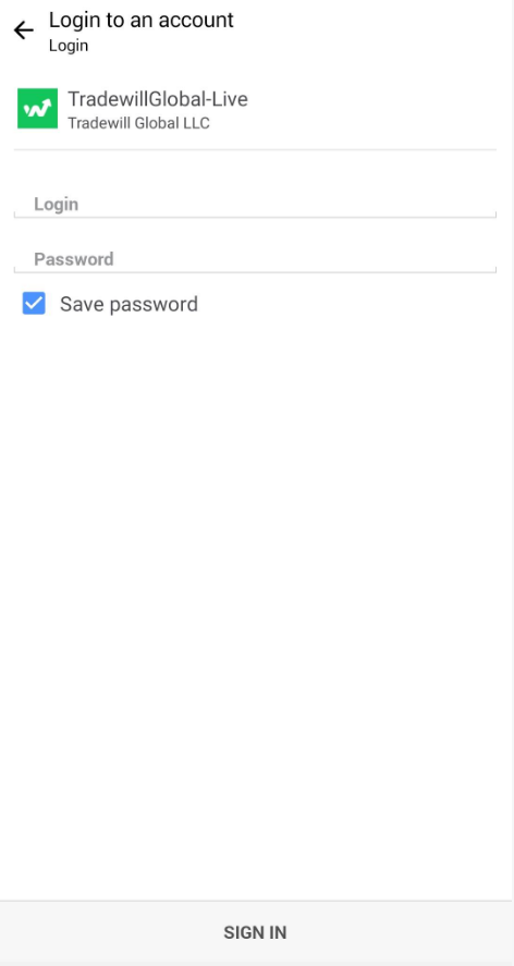 MT4 Android - Login Screen