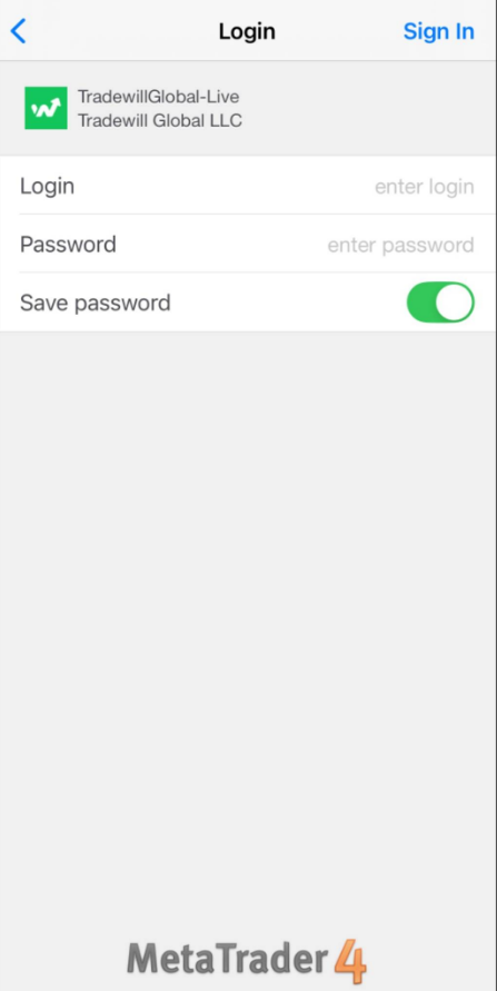 MT4 iOS - Login Screen