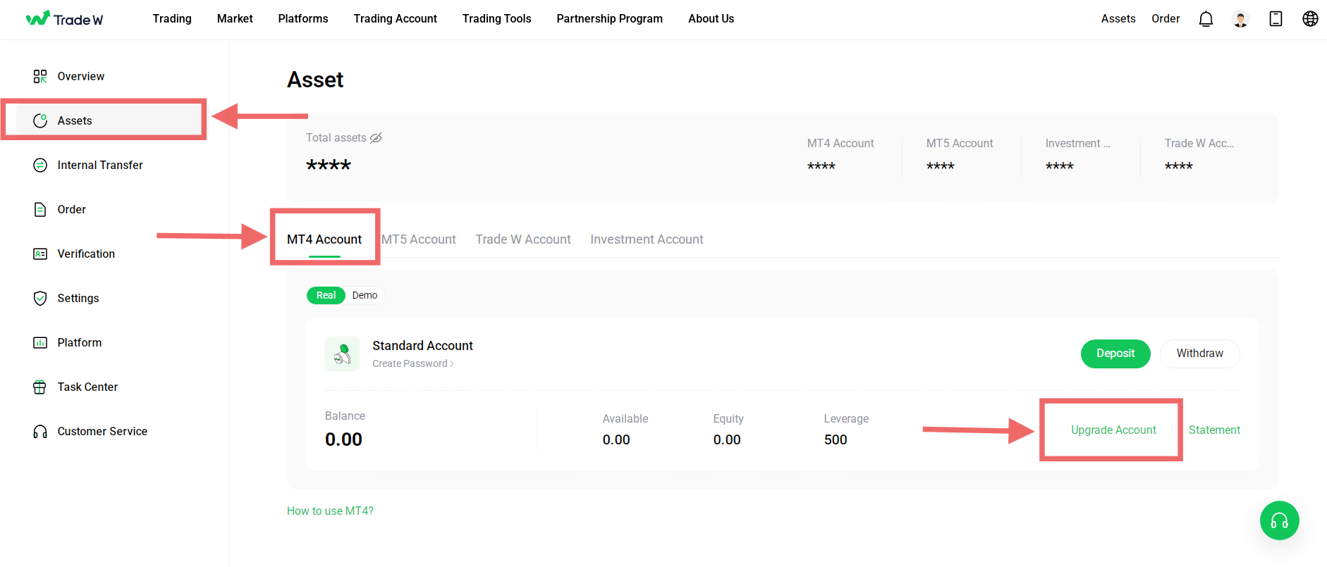 Upgrade MT4 Account